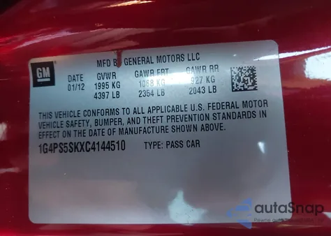 2012 Buick Verano Leather Group from USA, damaged, VIN 1G4PS5SKXC4144510